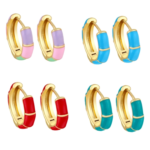 Pendientes Huggie Hoop De Articulación De Bambú Cobre Con Esmalte Colorido Joyería De Moda Geométrica Para Mujeres Estilo Elegante