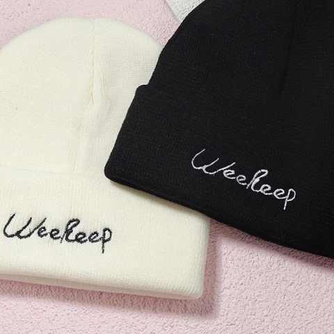 Warm Winter Knit Beanie Hat Ribbed Acrylic Solid Color With Letter Embroidery Versatile Outdoor Skull Cap