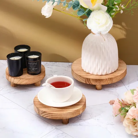 Soporte De Exhibición Redondo De Madera Elevador Para Suculentas Maceta Soporte Para Tazas De Café Decoración Rústica Madera Maciza