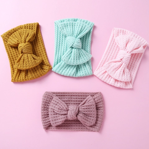 Baby Headbands Soft Waffle Knit Bow Hair Bands Elastic Solid Color Headwraps For Newborn Infant Toddler Girls