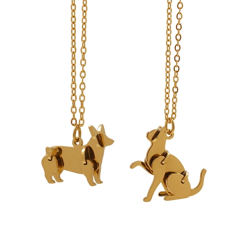 Geometrische Tier Anhänger Halskette Gold Vergoldeter Edelstahl Katze Hund Corgi Minimalistischer Schmuck Für Damen