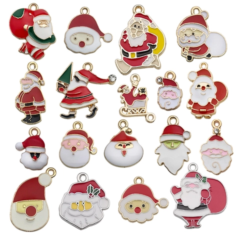 Christmas Charms Pendants Alloy Enamel Santa Reindeer Snowflakes For DIY Jewelry Making Necklaces Bracelets Holiday Decor