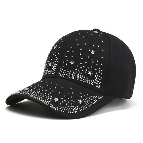 Mode Damen 100% Baumwolle Baseballkappe Mit Strass Stern Detail Outdoor Sommer Casual Sonnenschutz Trendy Hut