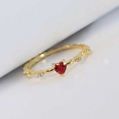 Anello Zircone Rosso A Forma Di Cuore Rame Fascia Intrecciata Elegante Stile Fata Gioielli Regalo Per Donne Accessorio Moda