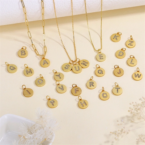 DIY Alfabet Letter Hangers Verguld Koper Ronde Initiaal Charms Met Zirkonia Voor Sieraden Maken