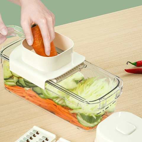 Multifunktionaler Gemüsehobel Reibe Mit Handschutz Transparentem Behälter 420 Edelstahlklingen Küchen Mandoline Für Kartoffeln Karotten Gurken