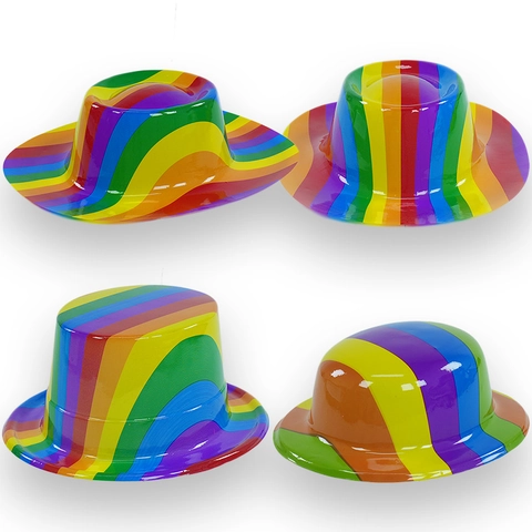 Cappelli Da Festa A Righe Arcobaleno In Plastica PVC Costume Di Carnevale Accessori Per Pride Festival Celebrazioni