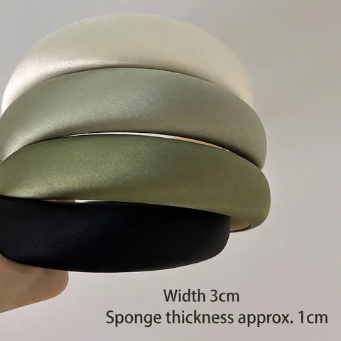 Diadema Acolchada De Tela Satinada Banda Para El Cabello De Esponja Ancha Color Sólido Retro Elegante Tocado Estilo Francés Para Mujer