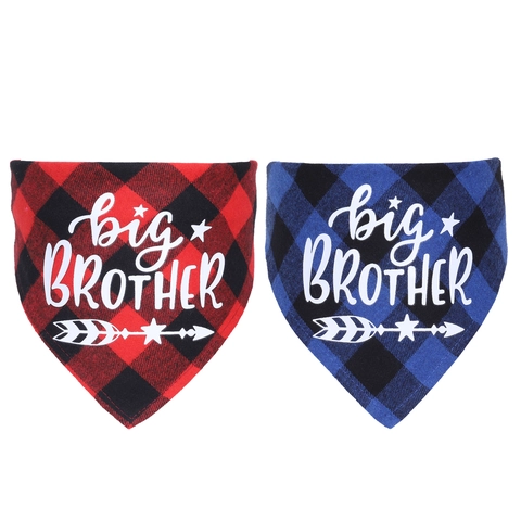 Pet Bandana Cotton Buffalo Plaid Pregnancy Announcement Big Brother Sister Triangle Scarf For Dogs Cats