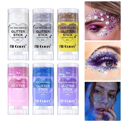 Body Glitter Gel Stick For Face Hair Body Multicolor Star Sequins Shimmering Cosmetic For Festival Rave Stage Makeup