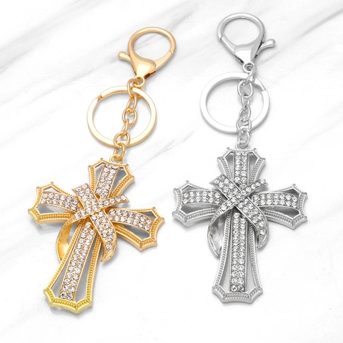 Portachiavi Croce In Lega Con Strass Ciondolo Per Borsa Moda Brillante Fascino Religioso Donne Anello Auto