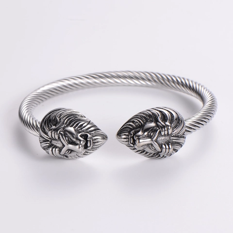 Bracciale Rigido Aperto Con Testa Di Leone In Acciaio Inossidabile Ritorto Per Uomo Punk Rock Gioiello Regolabile