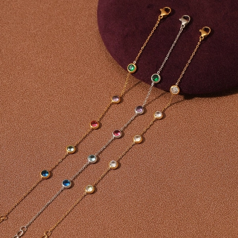 Bracciale Tondo in Acciaio Inossidabile con Strass Colorati per Donna Gioielli Minimalisti Placcati Oro Catena Regolabile