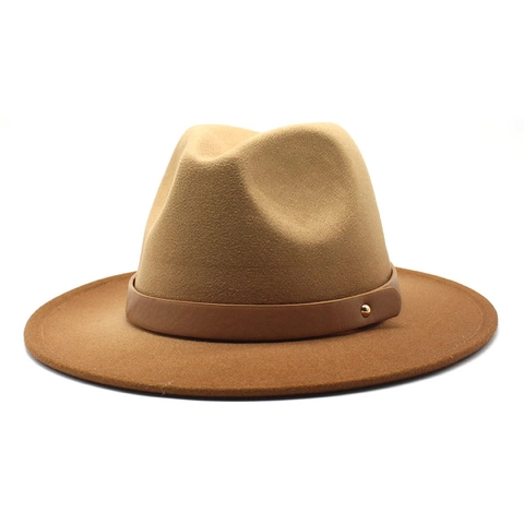 Wide Brim Fedora Hat Cotton Polyester Gradient Two Tone Leather Band For Men Women Unisex