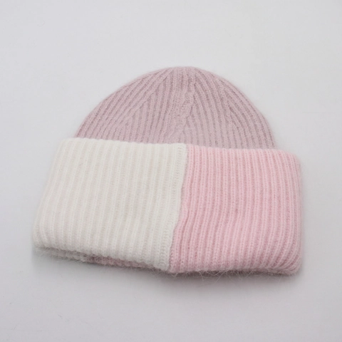 Berretto Beanie Blocchi Di Colore Maglia Caldo Inverno Spesso Morbido Stile Mohair A Coste Per Donna