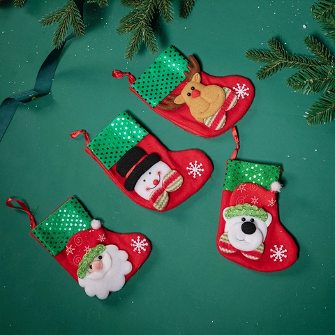 Calze Di Natale Feltro Tessuto Paillettes Cartone Animato Babbo Natale Pupazzo Di Neve Renna Orso Appeso Decorazione Albero Festa Sacchetto Regalo