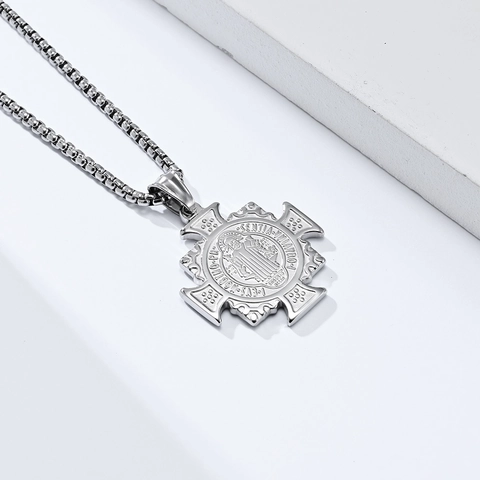 Stainless Steel St Benedict Exorcist Medal Pendant Necklace Vintage Religious Cross Jewelry Gold Silver Black Tone For Men