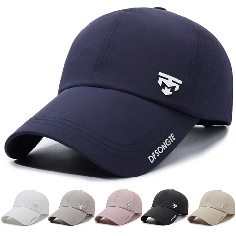 Unisex Quick Dry Baseball Cap Breathable Laser Cut Holes Sun Protection Long Brim Polyester Sports Hat Adjustable Casual