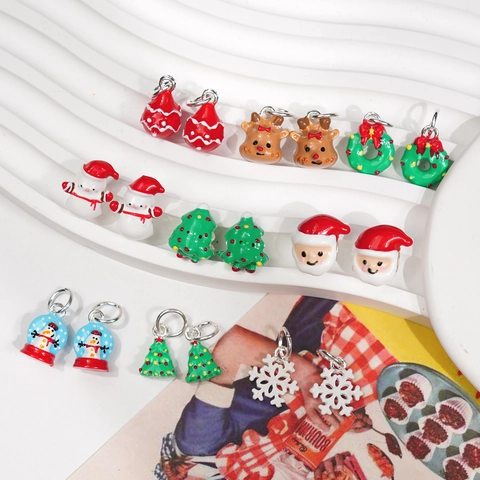 Christmas Charms Beads Alloy Enamel Santa Claus Snowman Reindeer Tree Snowflake For DIY Jewelry Making Accessories