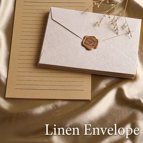 Vintage Linen Texture Paper Envelopes And Writing Paper With Wax Seal Stickers Retro Style For Invitations Letters