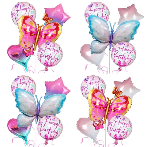 Palloncini In Alluminio Farfalla Happy Birthday Decorazioni Per Feste Macaron Gradiente Forma Cuore Stella Novità