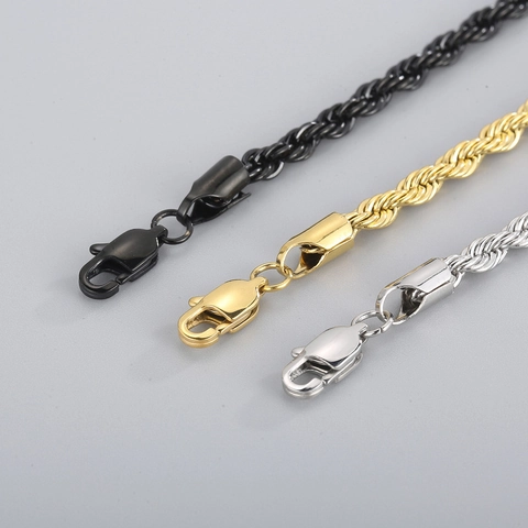 Pulsera De Cadena De Cuerda Acero Inoxidable Joyería Minimalista Eslabón Retorcido Hombres Mujeres Cierre Langosta Moda Unisex