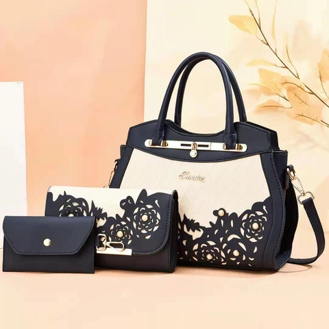 Damen Handtasche Umhängetasche Und Kartenhalter PU Leder Laser Geschnitten Hohl Florales Muster Elegante Mode Taschen