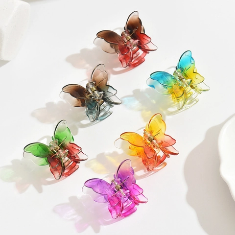 Pinzas Para El Pelo De Mariposa Plástico Metal Transparente Degradado Accesorios Para El Cabello Dulce Para Mujeres Niñas
