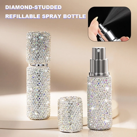 Rhinestone Refillable Perfume Spray Bottle Portable Mini Travel Bling Crystal Atomizer Container Empty Glass