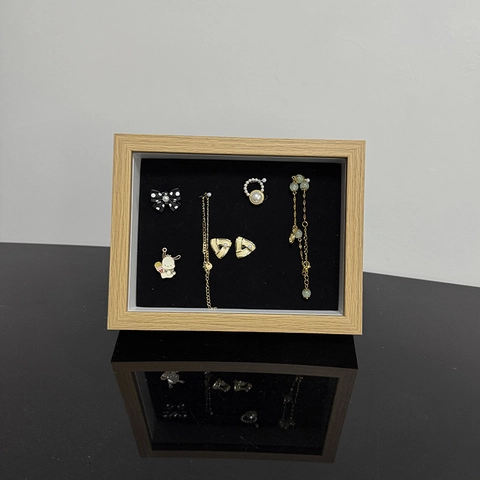 Jewelry Display Box Frame Dustproof Wooden Necklace Earring Storage Organizer With Velvet Lining Desktop Home Decor