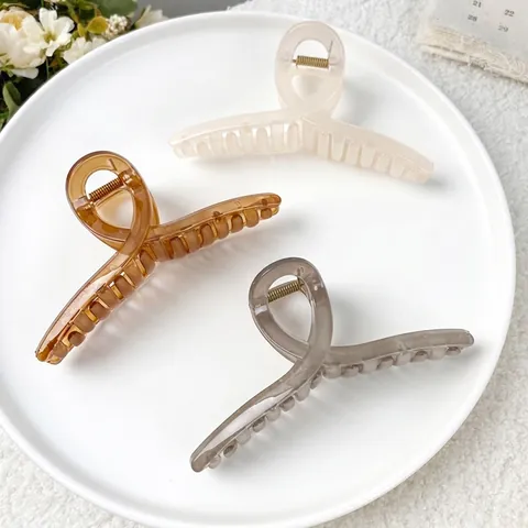 Pinza Para El Pelo Grande Plástico PC Resorte Metal Antideslizante Pinza De Tiburón Trenzada Agarre Fuerte Para Cabello Grueso Color Gelatina Moda