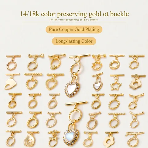 OT Toggle Clasps Copper 14K 18K Gold Plated DIY Jewelry Making Connection Findings For Bracelet Necklace Various Shapes