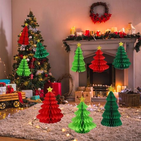 Decorazione Per Albero Di Natale In Carta A Nido D Ape 3D Pieghevole Centrotavola Con Stella Dorata Festa