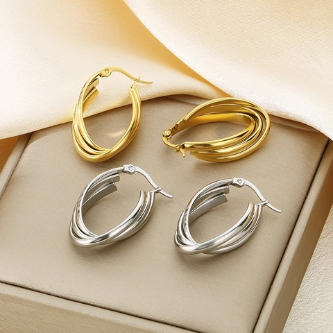 Orecchini A Cerchio A Strati Acciaio Inossidabile Intrecciati A Forma Di U Gioielli Di Moda Minimalisti Per Donne