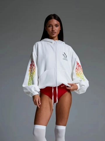 Women Oversized Zipper Hoodie Cotton Polyester Gradient Wing Print Long Sleeve Streetwear Casual Sweatshirt Coat