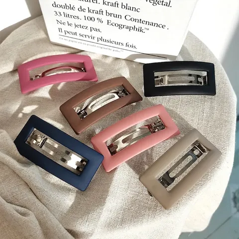 Rectangular Hair Clip Matte Resin Metal Spring Barrette Geometric Hollow Minimalist Styling Hairpin For Women
