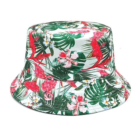 Flamingo Tropische Bloemenprint Vissershoed Dubbelzijdig Polyester Zonbescherming Opvouwbaar Strandvakantie Voor Vrouwen