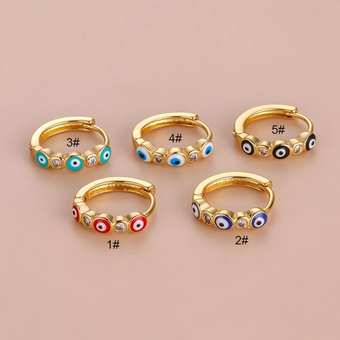 Pendientes Huggie Hoop Ojo Turco Bohemios Cobre Chapado En Oro Esmalte Zirconia Joyería De Perforación Estilo Étnico Mujeres