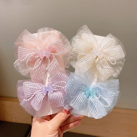 Pince À Cheveux Noeud En Mousseline Avec Künstliche Perles Et Décor De Coeur Accessoire De Princesse Douce Pour Filles