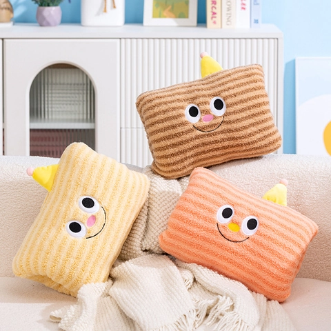 Cartoon Expression Hand Warmer Pillow Striped Plush Hand Muff Winter Warm Soft Stuffed Doll