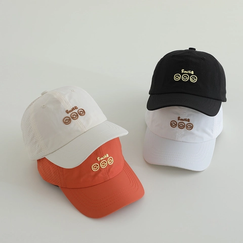 Children Baseball Cap Quick Dry Breathable Sun Protection Outdoor Sports Smile Embroidery For Boys Girls
