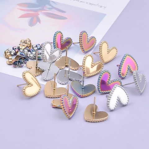 304 Stainless Steel Stud Earrings Heart Star Oval Yin Yang Beaded Rope Edge Rainbow Gold Silver Minimalist Fashion Jewelry