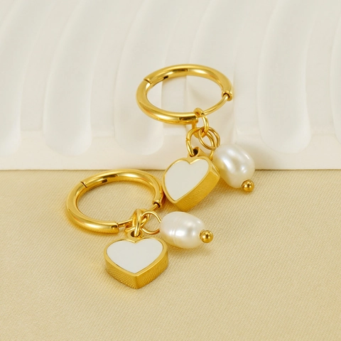 Pendientes De Aro De Corazón Para Mujer Con Perla Artificial Natural Y Nácar Acero Inoxidable Chapado En Oro Joyería