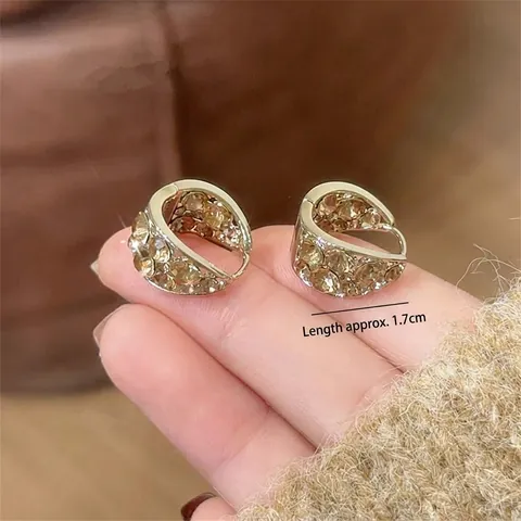 Franse Stijl U-Vormige Hoop Oorbellen Luxe Strass Ingelegd Koperen Sieraden Met Stalen Oorsteker Voor Vrouwen