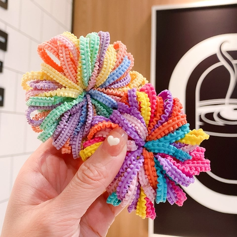 Candy Color Elastic Hair Ties Seamless Ruffle Edge High Elasticity Soft Hair Bands For Kids Girls