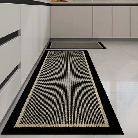 Kitchen Rug Floor Mat Polypropylene TPR Backing Absorbent Oil Proof Washable Striped Modern Woven Decor