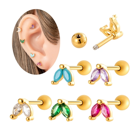 Oorpiercing Stud Bladvorm Marquise Zirkoon Roestvrij Staal Schroefsluiting Helix Kraakbeen Oorbellen Voor Dames