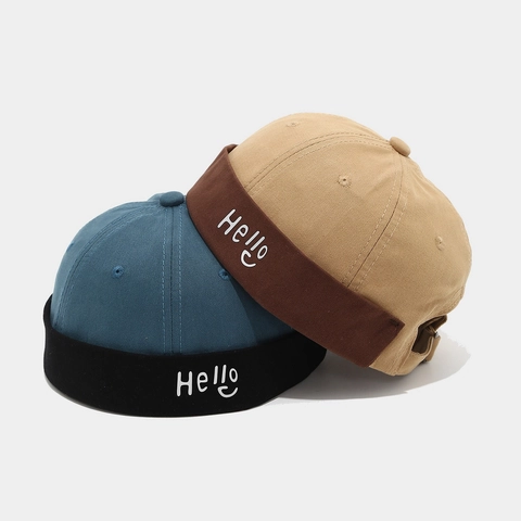 Vintage Brimless Docker Hat Baumwolle Spleißen Miki Cap Verstellbar Stickerei Lässig Retro Street Unisex