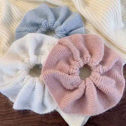 Große Strickgarn Scrunchies Rüschenkante Herbst Winter Haargummis Für Frauen Elegante Weiche Elastische Haar Accessoires