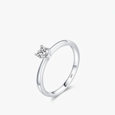 Klassischer Solitärring 925 Sterlingsilber Runder Zirkonia Vierkrallenfassung Eleganter Hochzeitsverlobungsschmuck Für Damen